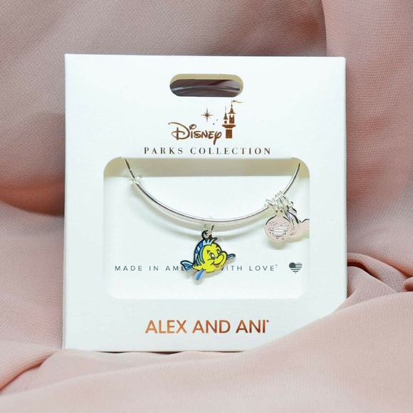 Disney Park Alex & Ani Ariel Little Mermaid Flounder Silver Bracelet Bangle NEW - Picture 3 of 3